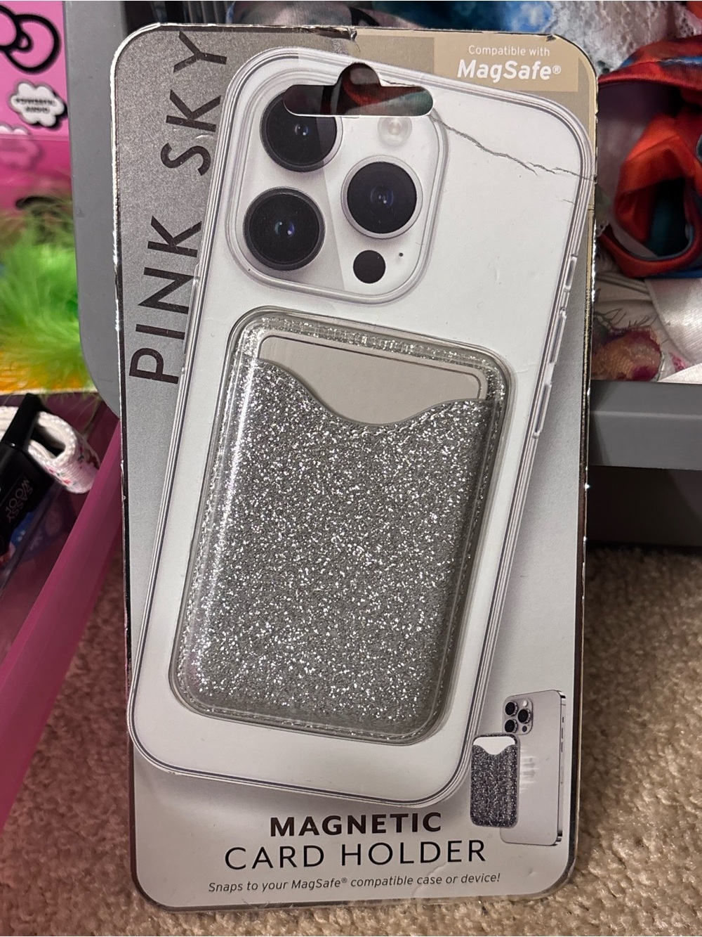 Silver Glitter Magnetic Card Holder - Compatible with MagSafe